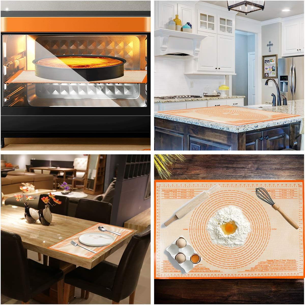 Silicone Pastry Mat 36'' by 24'' Extra Large Baking Mat with Measurements for Dough Rolling, Kneading Board, Kitchen Counter Mats for Dough, Pastry, Fondant, Pie Crust, Cookies, Bread, Pasta, Pizza