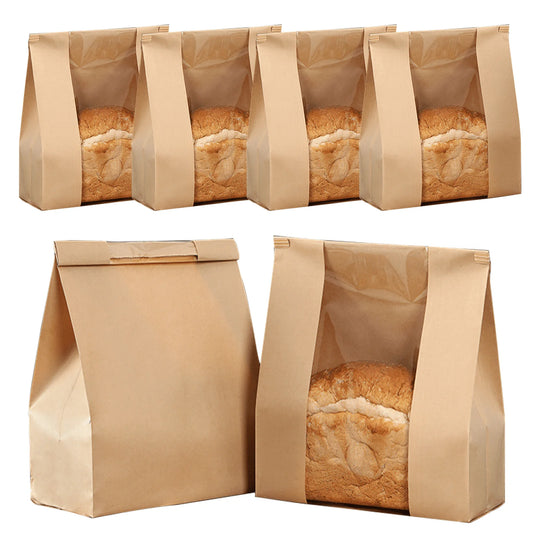 Paper Bread Bags with Window for Sourdough Bread & Baked Food Packaging, Pack of 50 (13.7 X 8.2 X 3.5 Inch)
