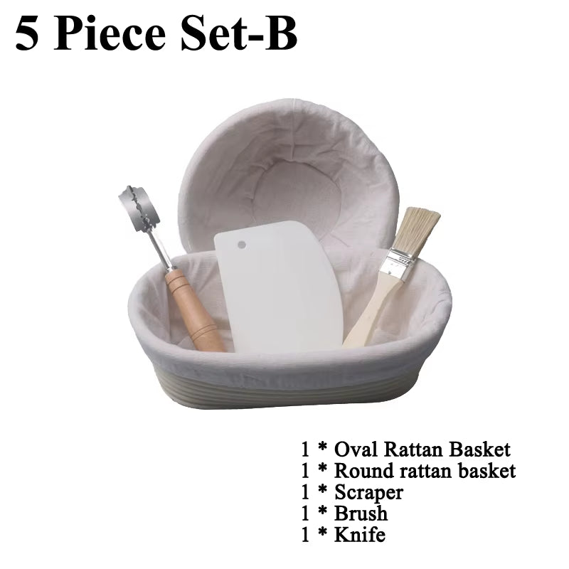Professional Baking Tools: Banneton Set for Dough Fermentation and Bread Proofing, Ideal for Home and Artisan Bakers - Sourdough Rattan Basket